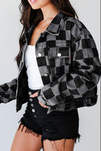 Load image into Gallery viewer, Checkered Button Up Denim Jacket
