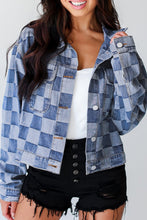 Load image into Gallery viewer, Checkered Button Up Denim Jacket
