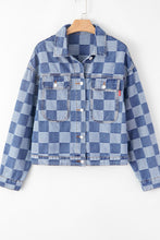 Load image into Gallery viewer, Checkered Button Up Denim Jacket
