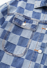 Load image into Gallery viewer, Checkered Button Up Denim Jacket
